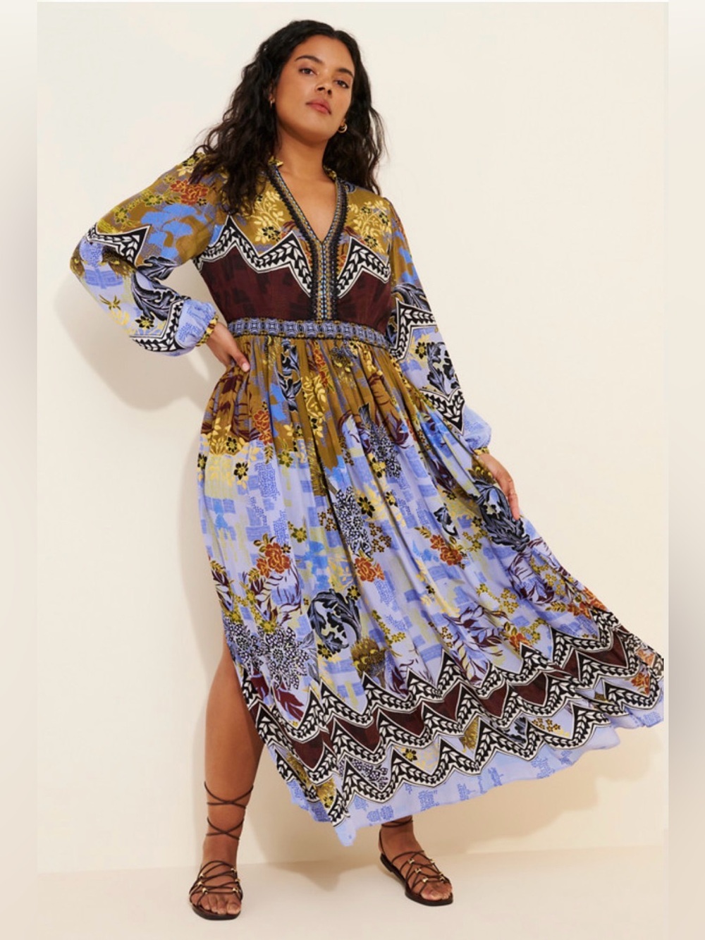 Bhanuni by Jyoti Anthropologie Beaded Embellished Beaded Maxi Dress Sky Blue 18W